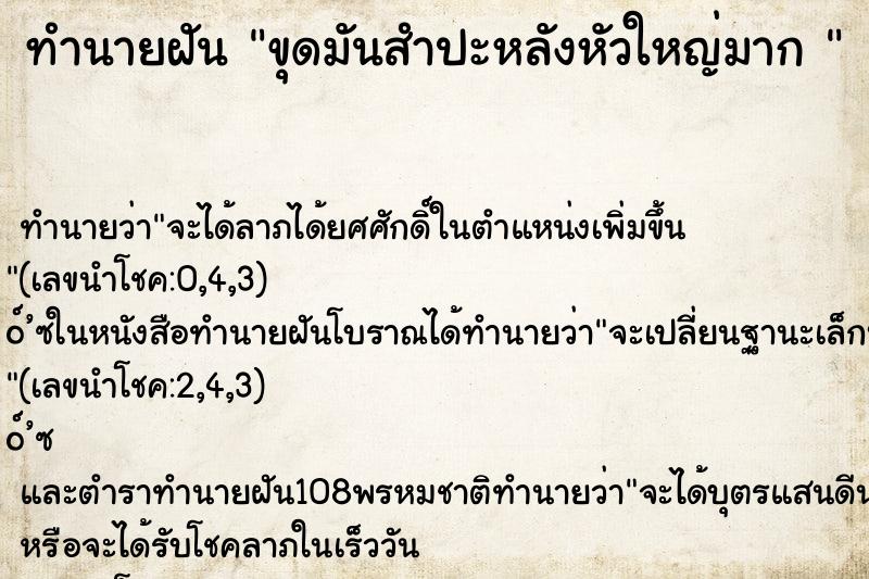ทำนายฝันทำนายฝันขุดมันสำปะหลังหัวใหญ่มาก